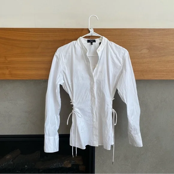 NWT THEORY WHITE LACED BUTTON DOWN, SIZE P - Picture 7 of 16